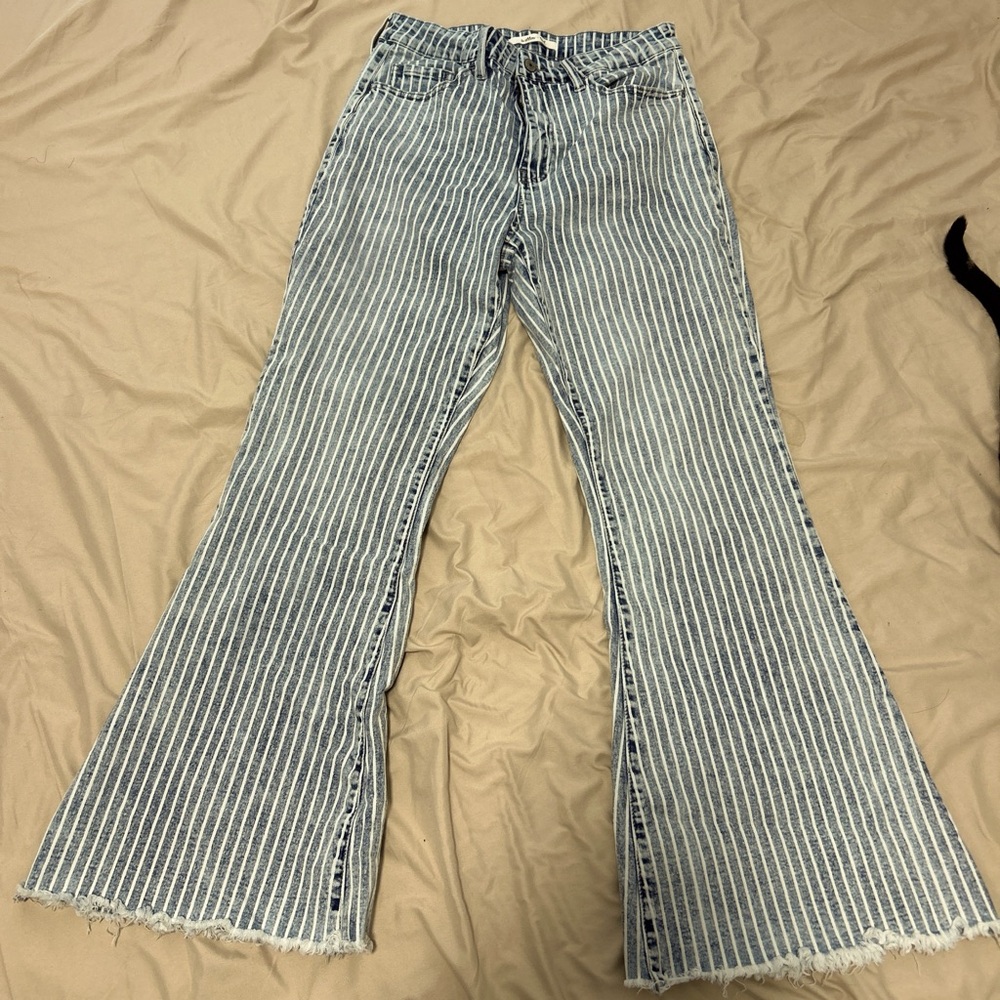 vintage light blue striped flared jeans